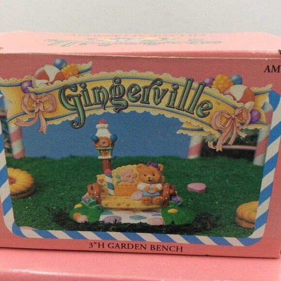 Vintage Gingerville Porcelain Light Up House Easter Village Garden Bench New - Picture 4 of 6